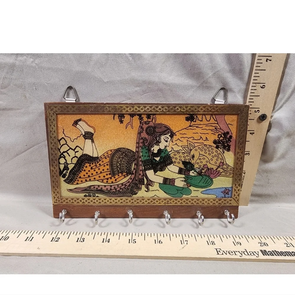 Traditional India Art Painting Key Holder Used Great Shape Boho Design